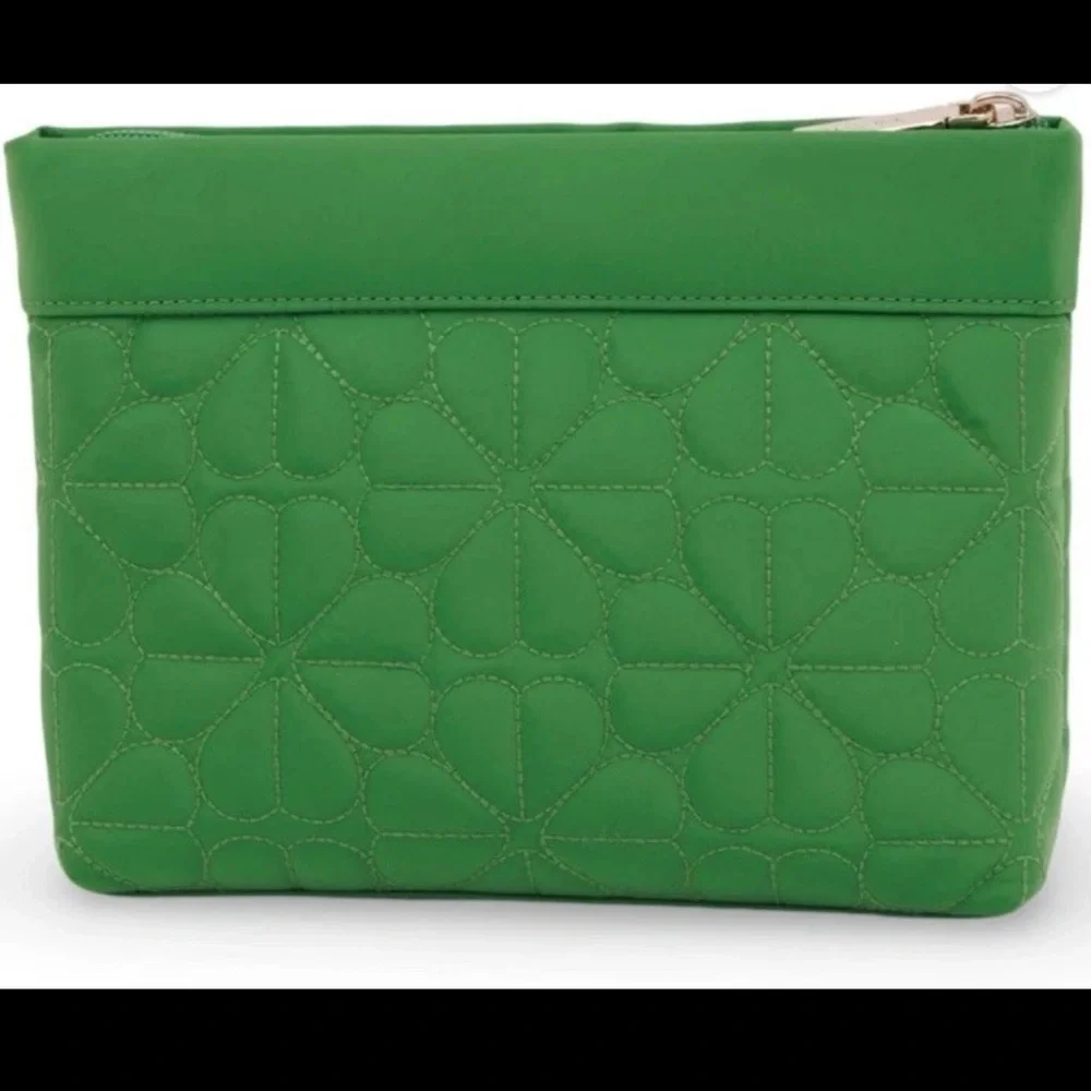 Kate Spade Spade Flower Quilted Cosmetic Pouch – Green – NWT‎ KK254